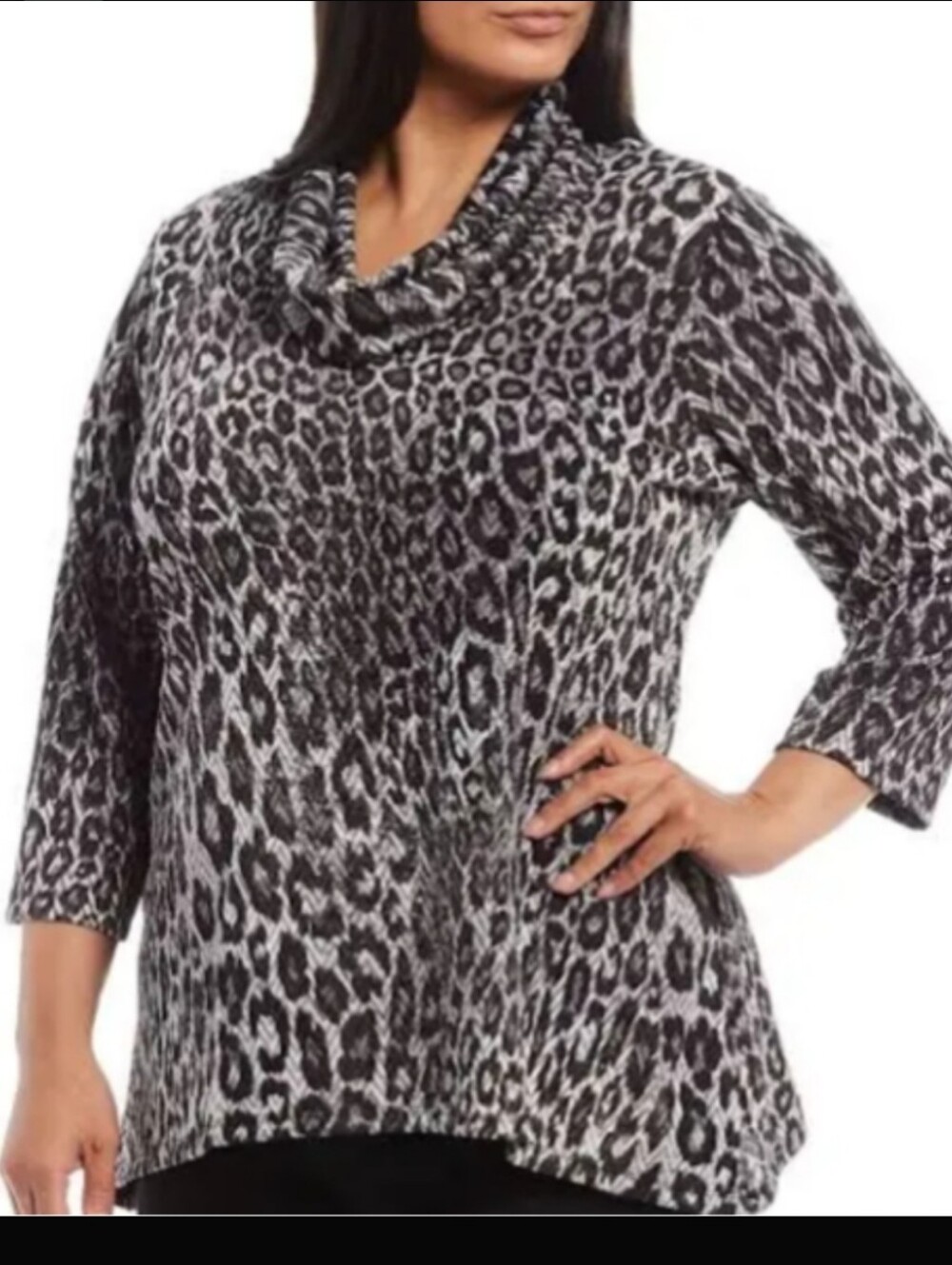 Roby Rd Women's Black & White Cowl Neck Patterned Sweater